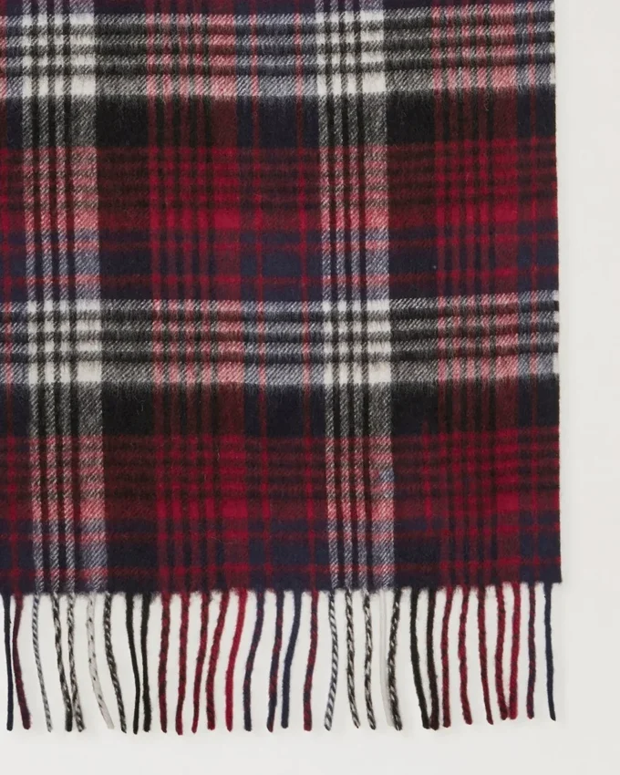 Mulberry Heritage Check Scarf Navy & Lancaster Red Merino Wool
