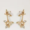 Mulberry Leaf Earrings Gold Mixed Material Women