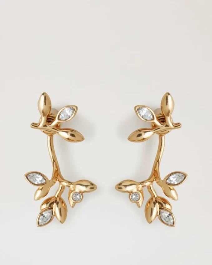 Mulberry Leaf Earrings Gold Mixed Material Women
