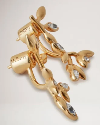 Mulberry Leaf Earrings Gold Mixed Material Women
