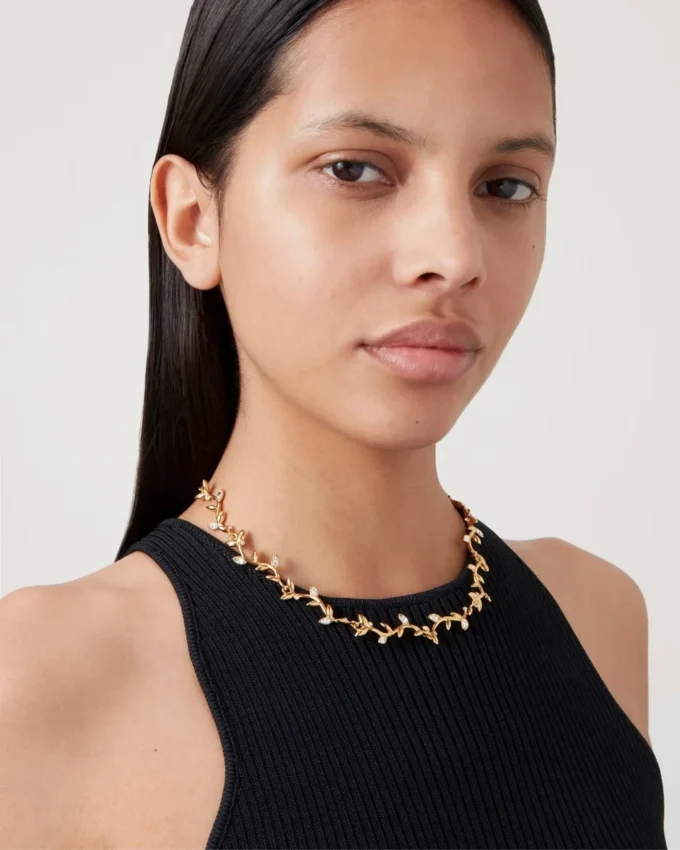 Mulberry Leaf Necklace Gold Mixed Material Women