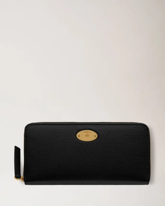 Mulberry Plaque 8 Credit Card Zip Purse Black Small Classic Grain