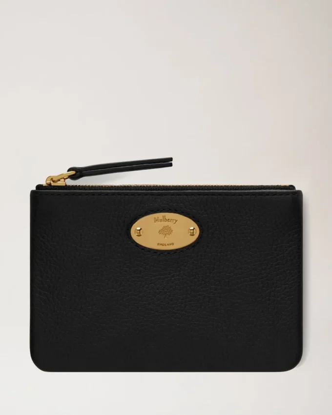 Mulberry Plaque Small Zip Coin Pouch Black Small Classic Grain