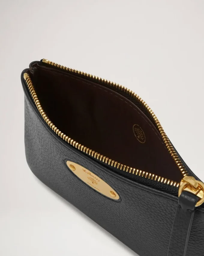 Mulberry Plaque Small Zip Coin Pouch Black Small Classic Grain