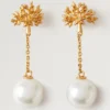 Mulberry Tree Charm Earrings Gold Plated Brass Women