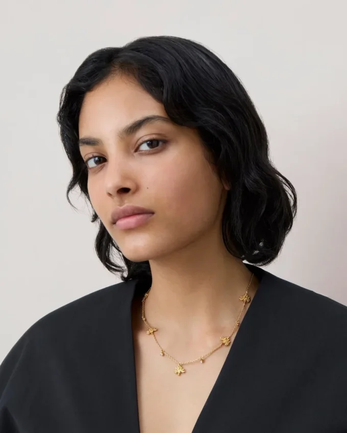 Mulberry Tree Charm Necklace Gold Plated Brass Women