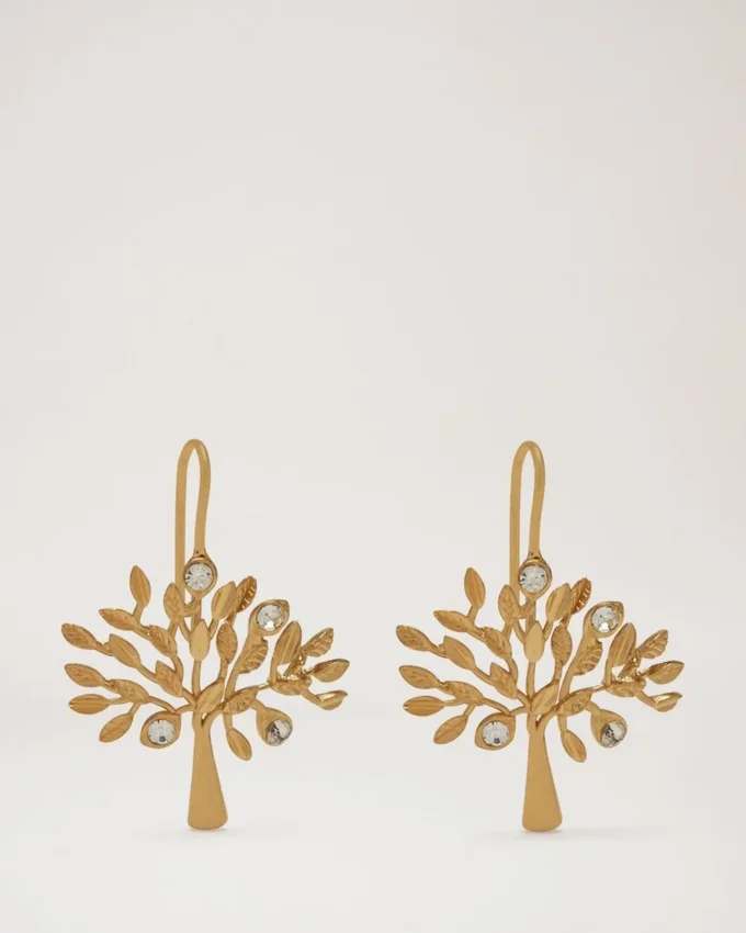 Mulberry Tree Dropped Earrings Brass Metal & Swarovski Crystal