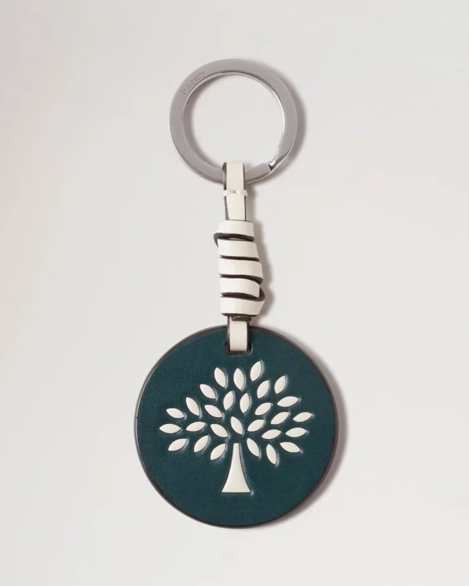 Mulberry Tree Leather Keyring Mulberry Green & Eggshell High Gloss Leather