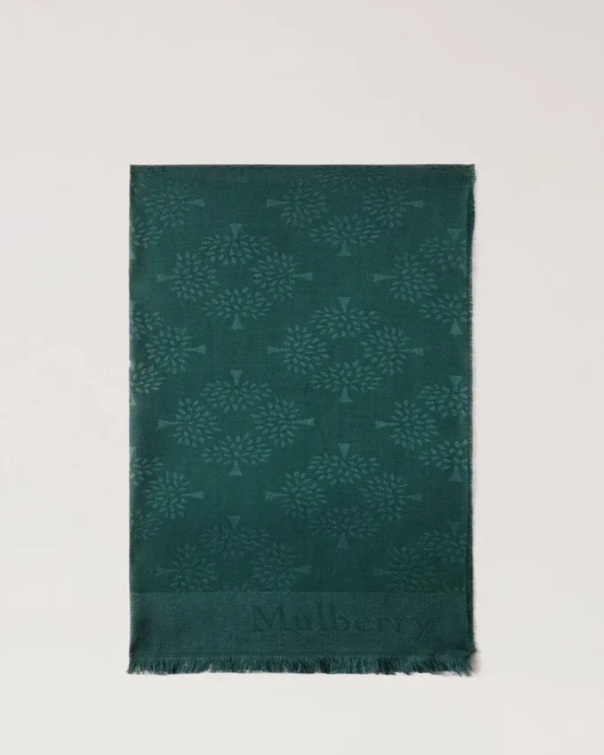 Mulberry Tree Rectangular Scarf Mulberry Green Cotton Silk Blend