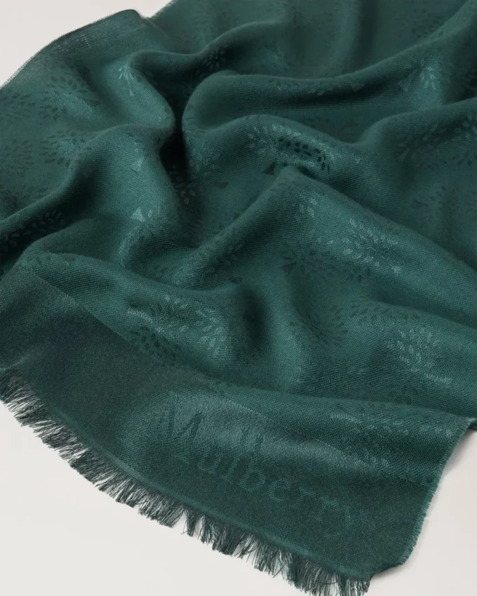Mulberry Tree Rectangular Scarf Mulberry Green Cotton Silk Blend