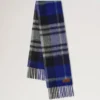 Oversized Check Textured Scarf Cobalt Blue & Black Wool Blend