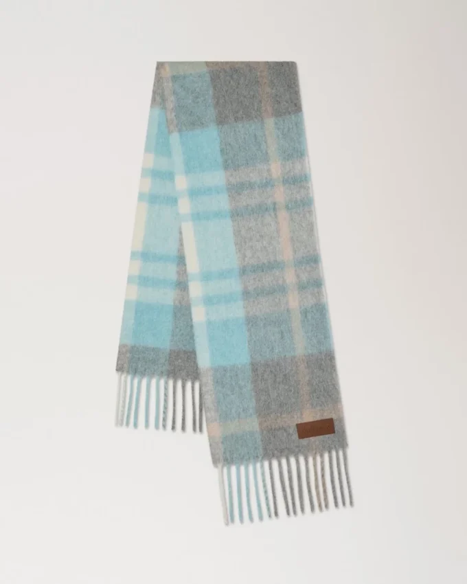 Oversized Check Textured Scarf Grey & Light Blue Wool Blend Oversized Check Textured Scarf Grey & Light Blue Wool Blend