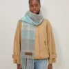 Oversized Check Textured Scarf Grey & Light Blue Wool Blend Oversized Check Textured Scarf Grey & Light Blue Wool Blend
