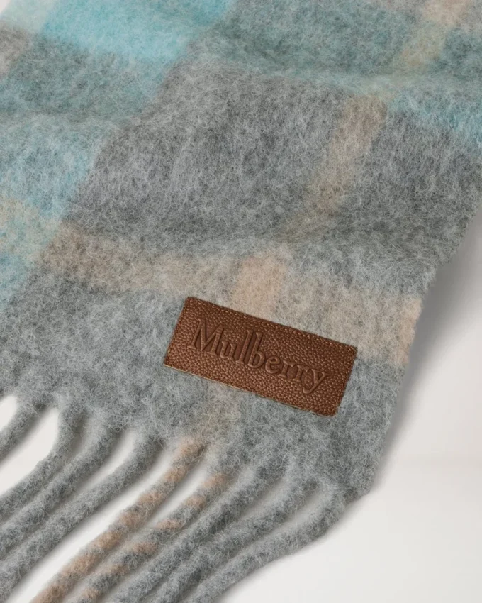 Oversized Check Textured Scarf Grey & Light Blue Wool Blend Oversized Check Textured Scarf Grey & Light Blue Wool Blend