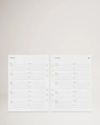 Planner Contacts Pages White Paper Men