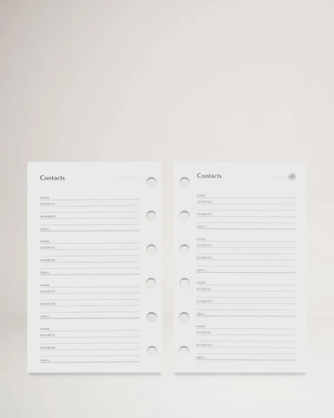 Pocket Book Contacts Dividers White Paper Men