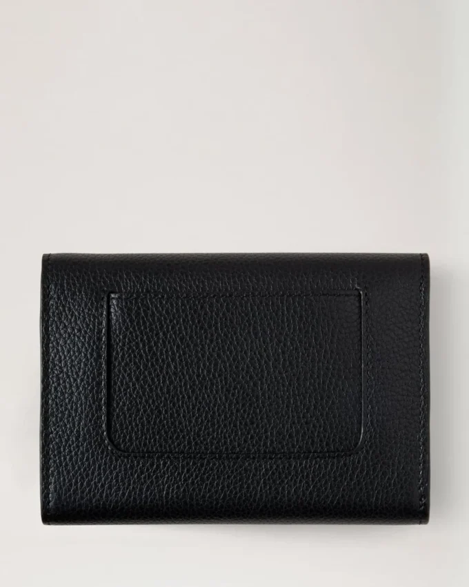 Press Stud Wallet Black Small Classic Grain Women