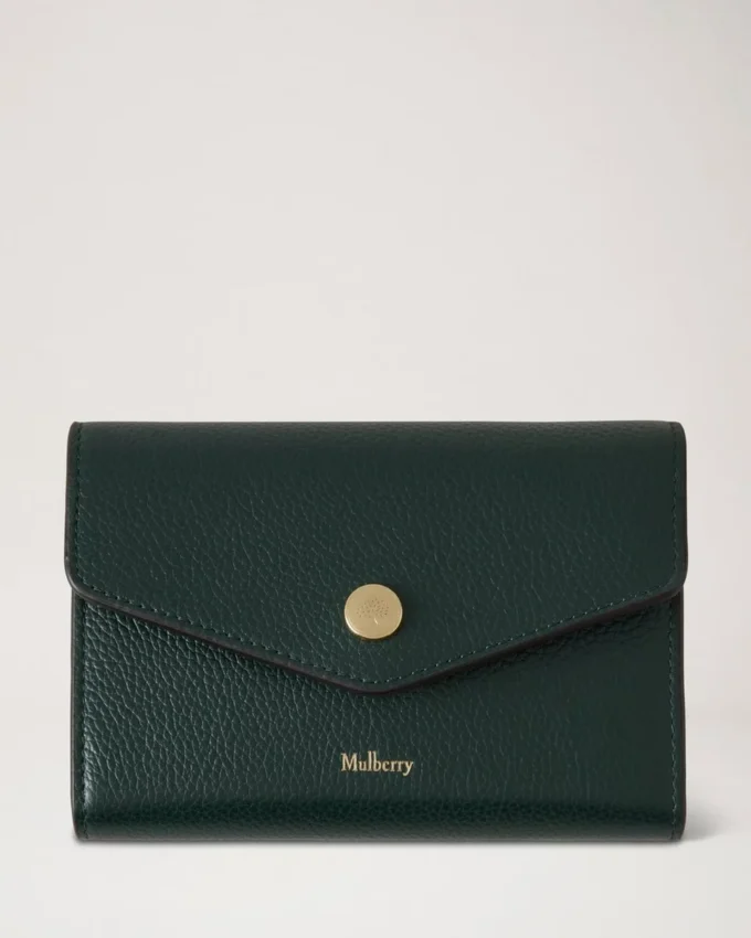 Press Stud Wallet Mulberry Green Small Classic Grain