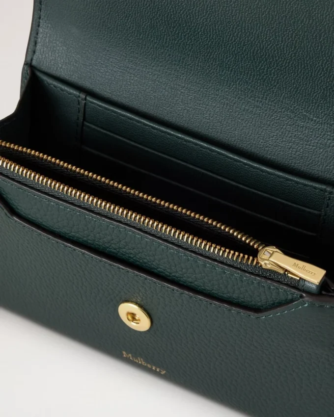 Press Stud Wallet Mulberry Green Small Classic Grain