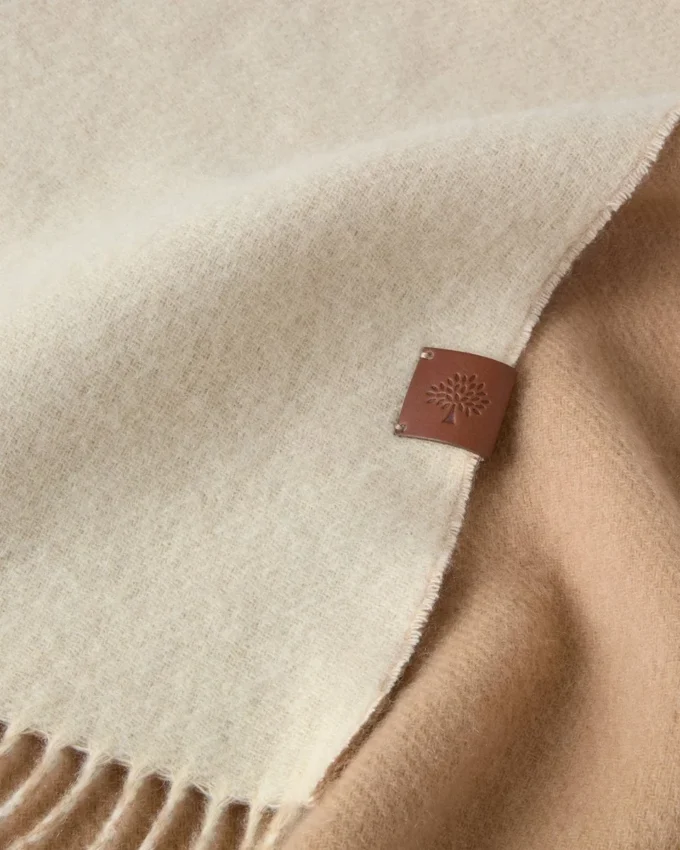 Reversible Cashmere Bi-Colour Scarf Eggshell & Camel Cashmere