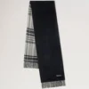 Reversible Cashmere Check Scarf Black & Eggshell Cashmere