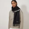 Reversible Cashmere Check Scarf Black & Eggshell Cashmere