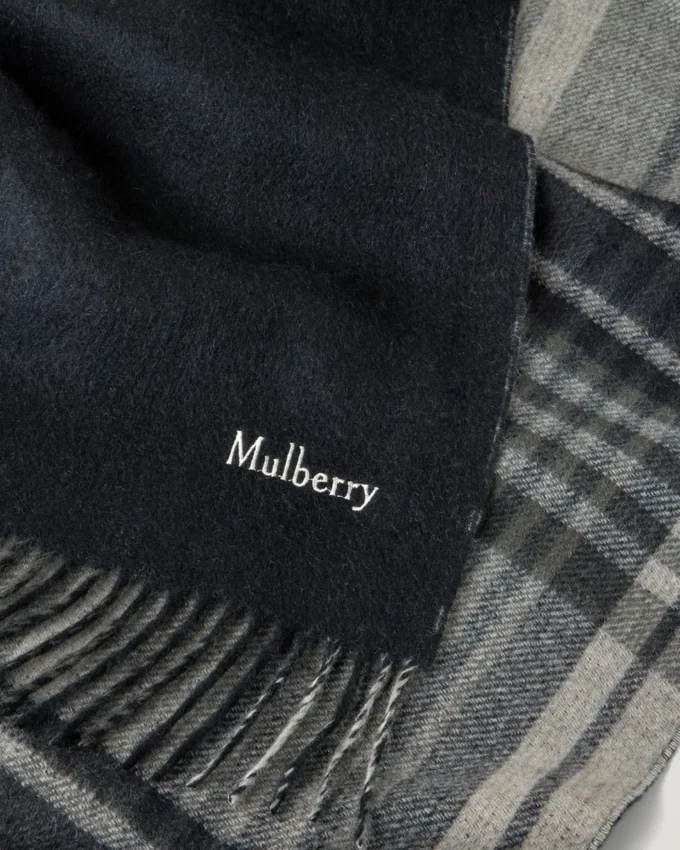 Reversible Cashmere Check Scarf Black & Eggshell Cashmere