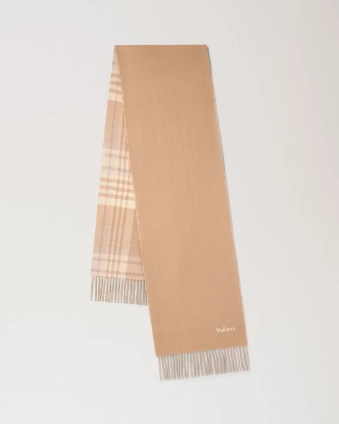 Reversible Cashmere Check Scarf Camel & Maple Cashmere