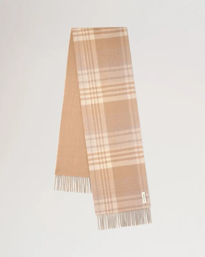 Reversible Cashmere Check Scarf Camel & Maple Cashmere