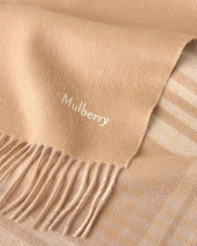Reversible Cashmere Check Scarf Camel & Maple Cashmere