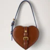 Roxanne Mini Heart Bag Oak & Pigment Blue Smooth Glossy Leather