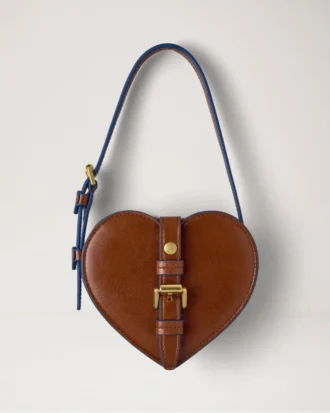 Roxanne Mini Heart Bag Oak & Pigment Blue Smooth Glossy Leather