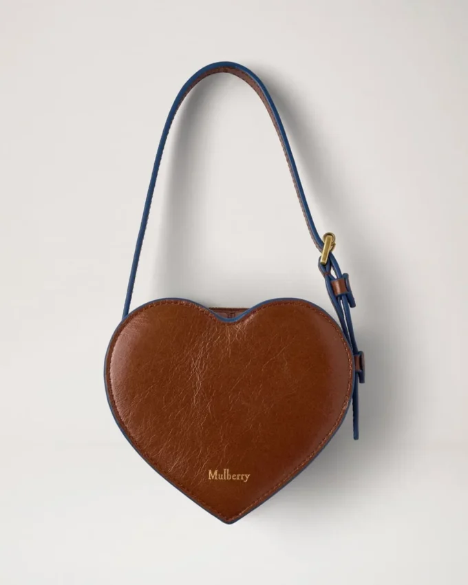 Roxanne Mini Heart Bag Oak & Pigment Blue Smooth Glossy Leather