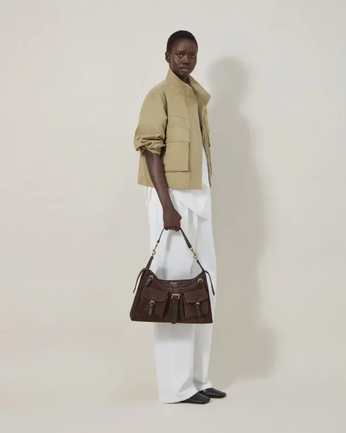 Roxanne Shoulder Bag Chocolate Suede Roxanne