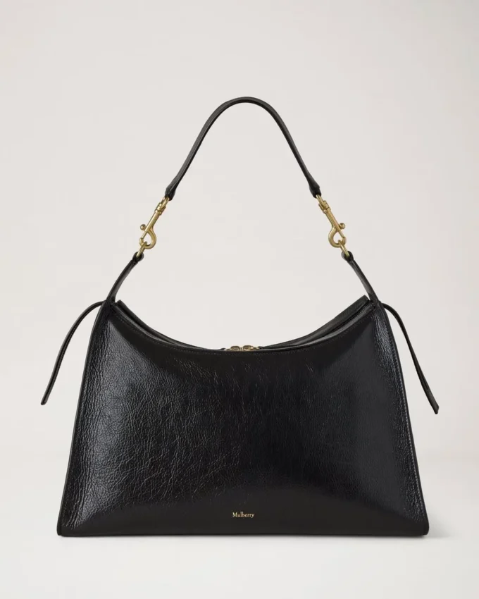 Roxanne Shoulder Bag in Black High Shine Leather Mulberry