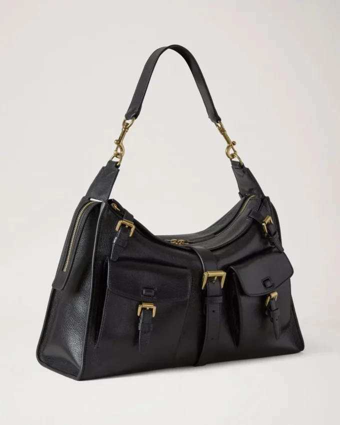 Roxanne Shoulder Bag in Black High Shine Leather Mulberry