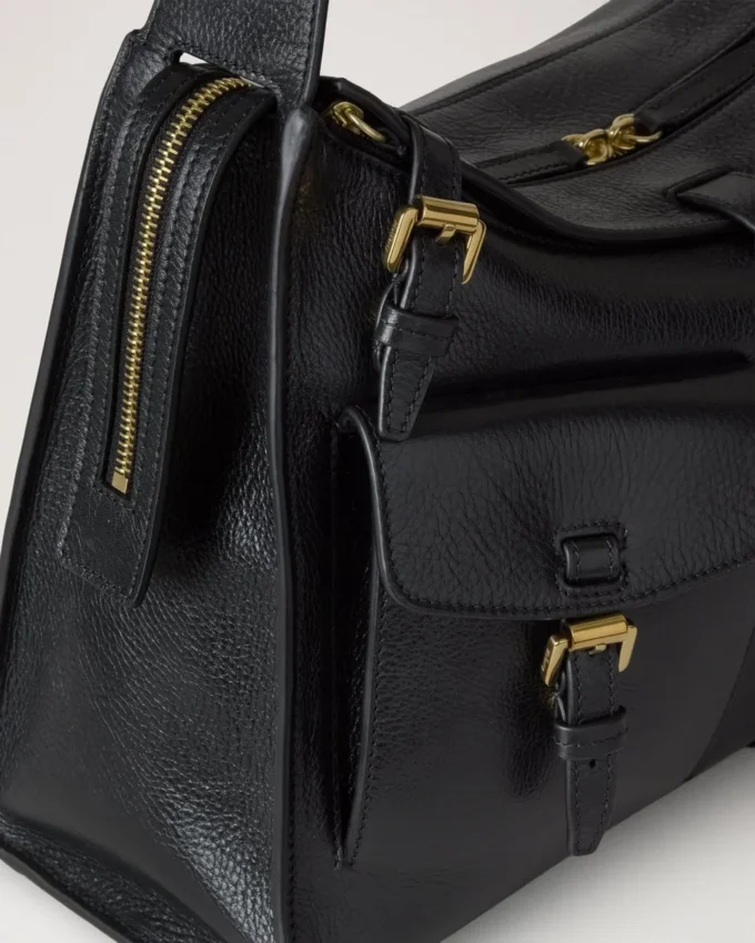 Roxanne Shoulder Bag in Black High Shine Leather Mulberry