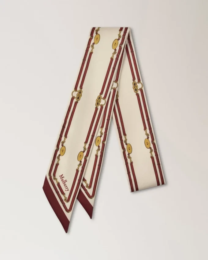 Skinny Scarf – Belted Border Cream Recycled Polyester Skinny Scarf – Belted Border Cream Recycled Polyester