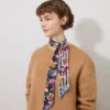 Skinny Scarf – Graphic Floral Night Sky & Orchid Bloom Recycled Polyester