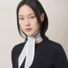 Skinny Scarf – Logo Border Pale Grey-White Recycled Polyester