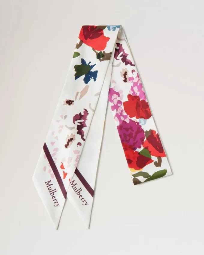 Skinny Scarf – Winter Floral Eggshell Recycled Polyester