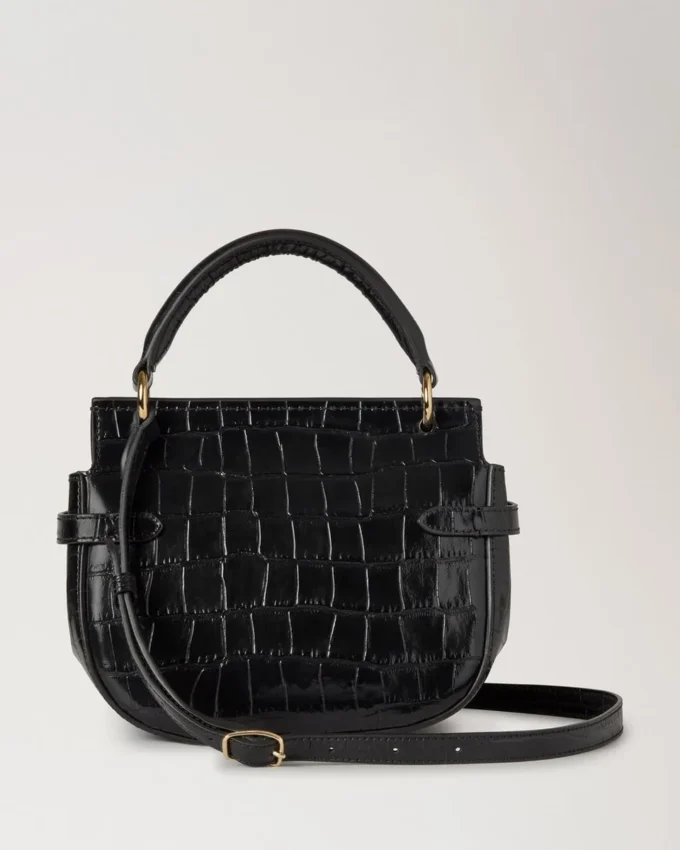 Small Amberley Satchel Top Handle Black Shiny Small Croc