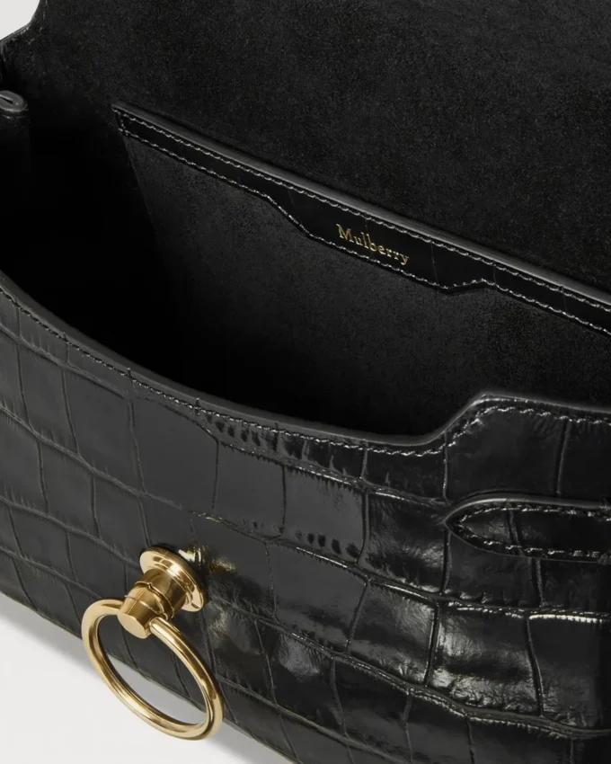 Small Amberley Satchel Top Handle Black Shiny Small Croc