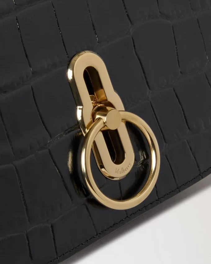 Small Amberley Satchel Top Handle Black Shiny Small Croc