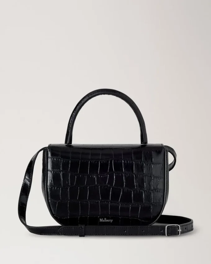 Small Amberley Top Handle Black Shiny Small Croc