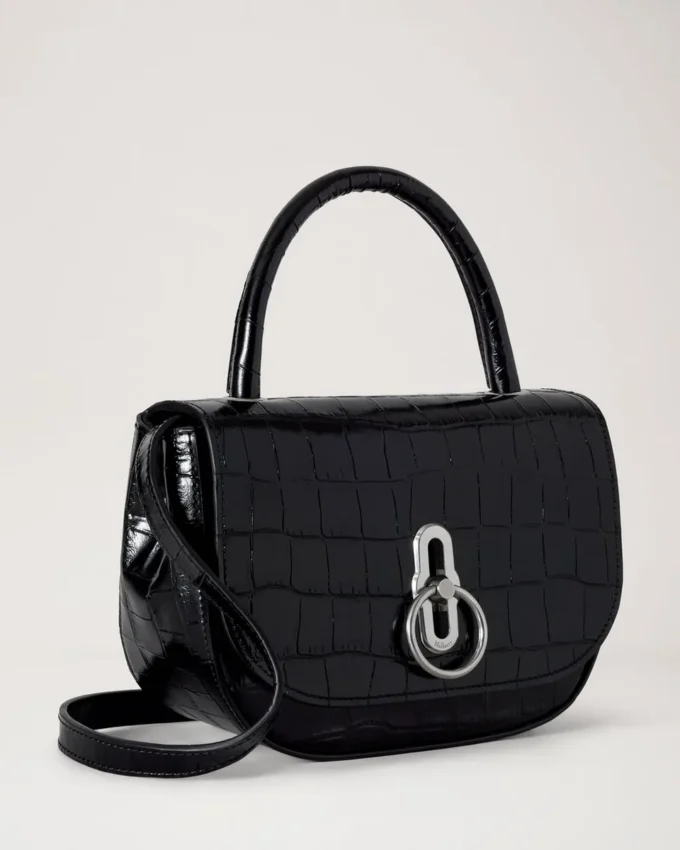 Small Amberley Top Handle Black Shiny Small Croc