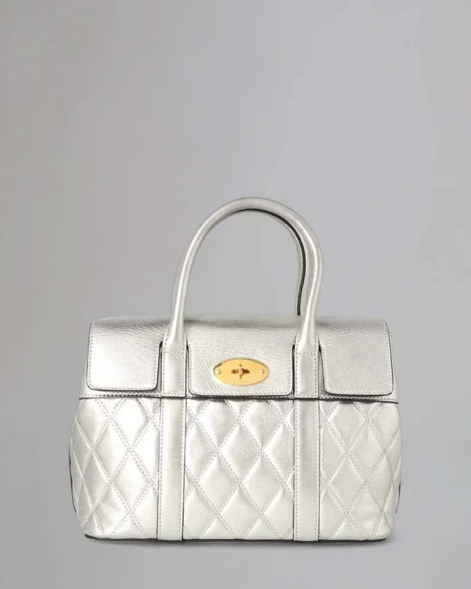 Small Bayswater Pre-Loved Light Silver Quilted Smooth Calf