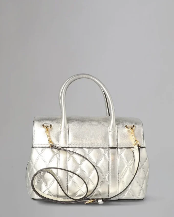 Small Bayswater Pre-Loved Light Silver Quilted Smooth Calf