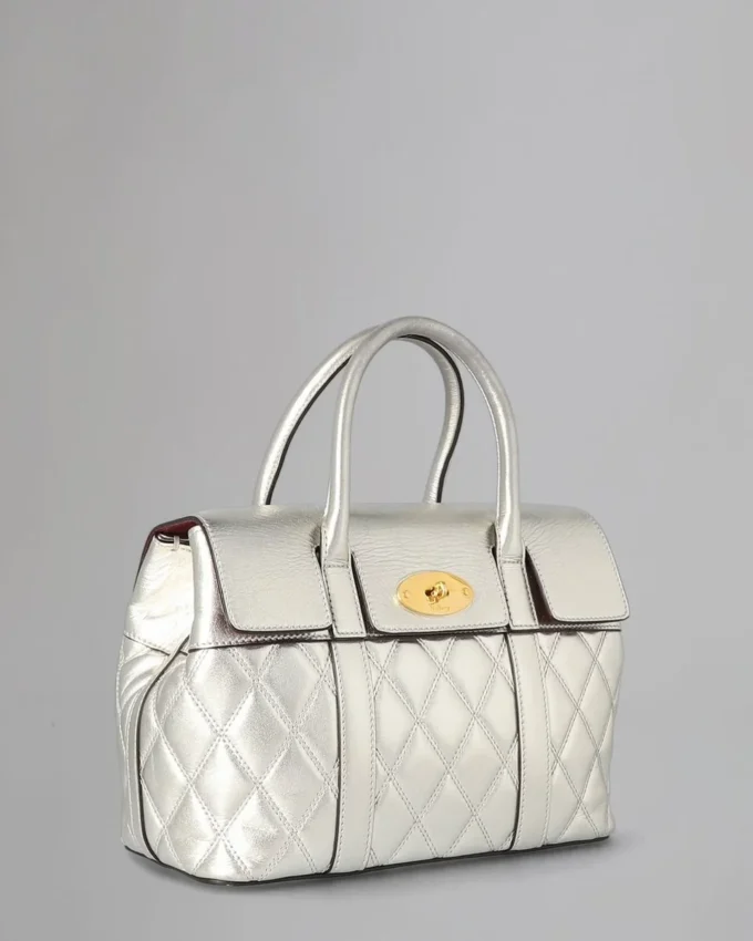 Small Bayswater Pre-Loved Light Silver Quilted Smooth Calf