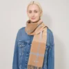 Small Check Merino Wool Scarf Camel & Poplin Blue Merino Wool